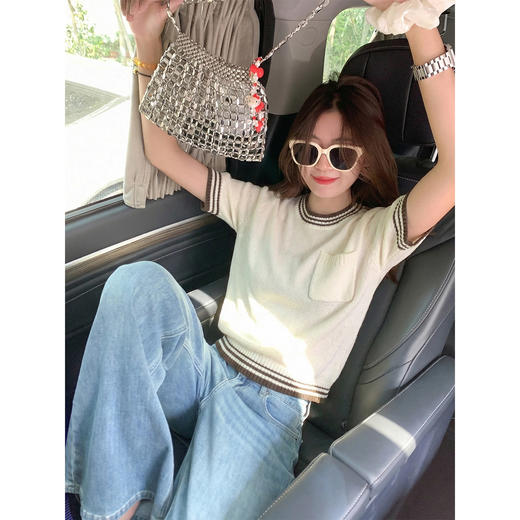 <曾小咸推荐>4.8现货秒杀 ！微信超特价！韩系撞色针织短袖衫 日常129.99 立减70 秒杀59.99！！ 商品图2