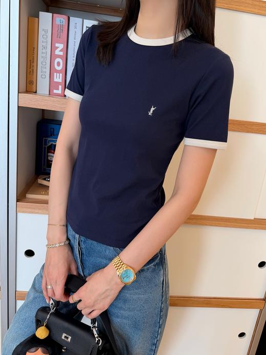 圣罗兰 2026春夏新款上线藏青撞色T恤 商品图0