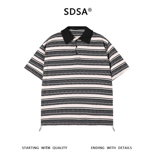 SDSA男装2026新款轻奢复古彩点条纹Polo衫撞色领抽绳下摆休闲短袖 商品图0