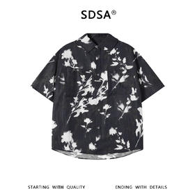 SDSA男装2026新款高贵轻奢新中式撞色满印花卉短袖衬衫百搭时尚