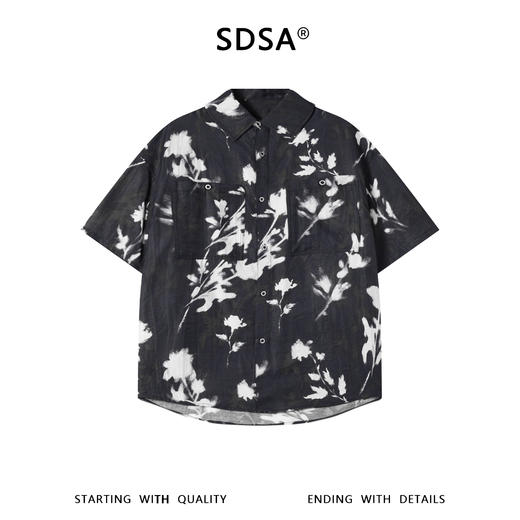 SDSA男装2026新款高贵轻奢新中式撞色满印花卉短袖衬衫百搭时尚 商品图0