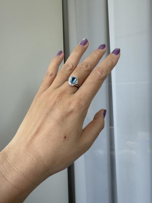 【日本溯源之旅】Pt900 海蓝宝钻石戒指  经典戴妃款 主石海蓝宝 1.38ct   围镶钻石 0.27ct  6.7g 指圈 13-15  商品图1