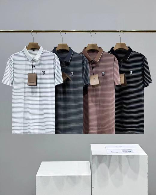 F040726夏季新款冰感纱线舒适透气情侣宽松色织条纹翻领POLO衫短袖T恤 商品图0