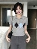 直发 MIU系， 设计感复古菱格撞色翻领短袖POLO针织衫 商品缩略图3