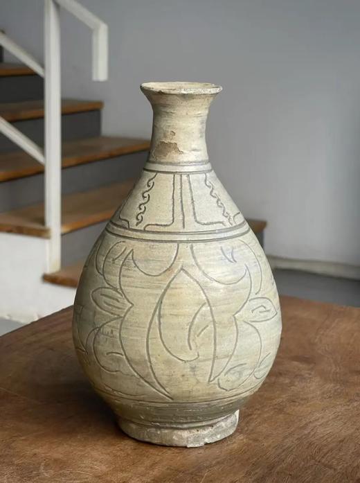 白釉刻划花卉玉壶春瓶，顺丰包邮 商品图1