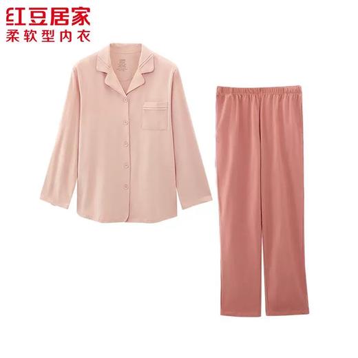 云仓【红豆正品】薄款弹力棉 宽松开衫长袖长裤家居睡衣 商品图3