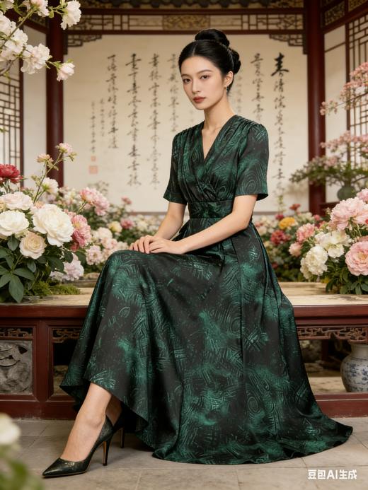 SC2S56_庭芜绿色_连衣裙_夏季_垂坠显瘦通勤优雅 A 字摆_高级女装_BERNIEELEN伯妮斯茵 商品图10