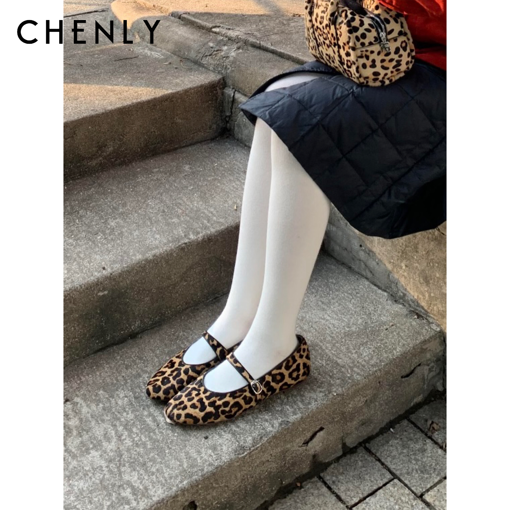 尘衣｜26SS豹纹复古一字带玛丽珍单鞋