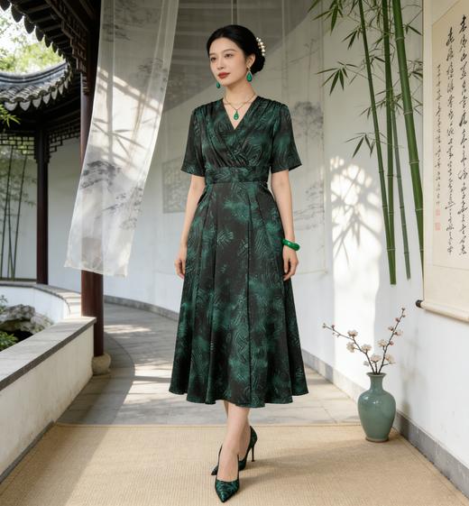 SC2S56_庭芜绿色_连衣裙_夏季_垂坠显瘦通勤优雅 A 字摆_高级女装_BERNIEELEN伯妮斯茵 商品图12