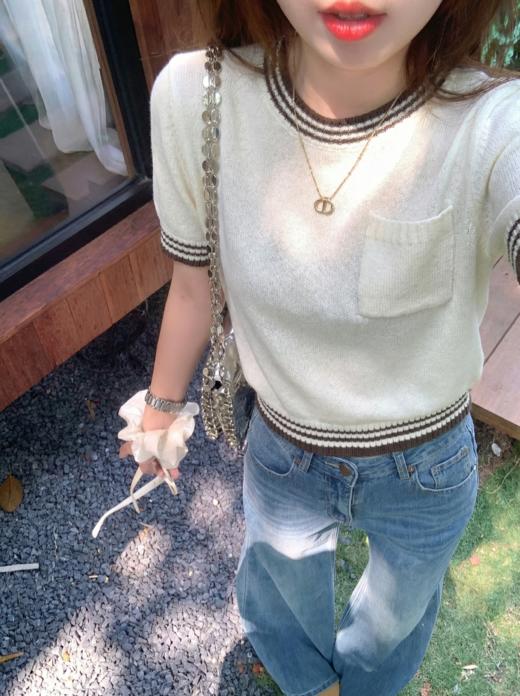 <曾小咸推荐>4.8现货秒杀 ！微信超特价！韩系撞色针织短袖衫 日常129.99 立减70 秒杀59.99！！ 商品图6