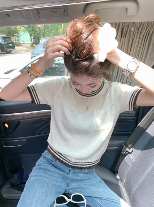 <曾小咸推荐>4.8现货秒杀 ！微信超特价！韩系撞色针织短袖衫 日常129.99 立减70 秒杀59.99！！ 商品图5