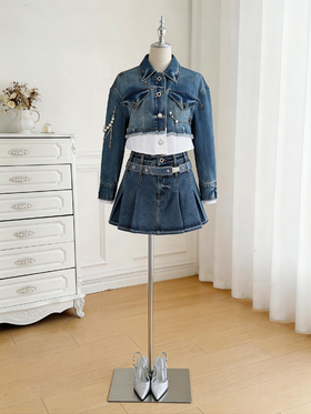 【孤品样衣，不退不换】学院风牛仔外套&半裙套装