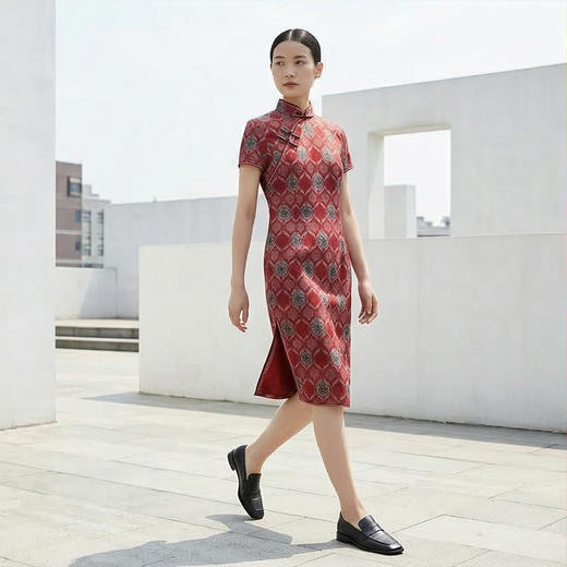 PALUOPO/PL改良旗袍重磅桑蚕丝立领民国风复古印花连衣裙ES23575Z-A 商品图2