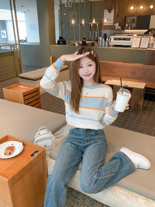 <曾小咸推荐>4.10现货秒杀 ！微信超特价！韩系撞色条纹针织t恤 日常159.99 立减90 秒杀69.99！！ 商品图8