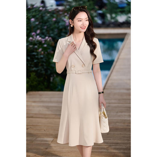 米思阳2026夏季新款通勤优雅OL职场西装连衣裙短袖修身中长款鱼尾裙2113 商品图4