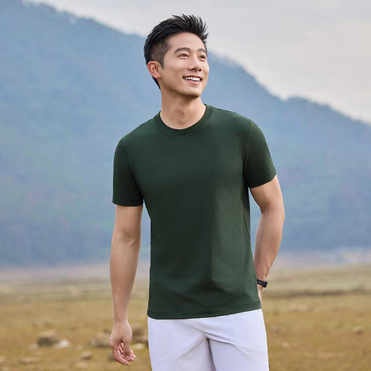 短袖圆领功能兔子纱户外运动系列45S长绒棉抗菌小落肩宽松款T恤   HLS-GY86001# 商品图3