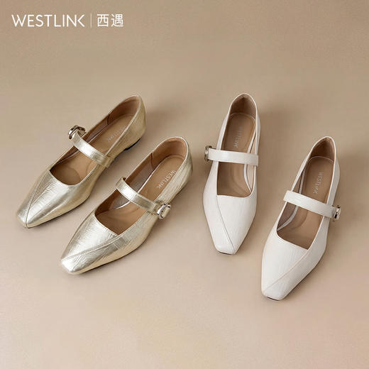 西遇一字带粗跟浅口单鞋2026春季新款法式复古通勤方头玛丽珍鞋女V0566334 商品图4