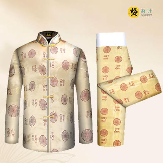 男士薄款织锦唐装金色福团6件套寿衣寿服套装 商品图1