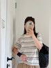 跑量！松弛感-猫咪刺绣撞色条纹短袖T【包邮+三天无理由退换】 商品缩略图2