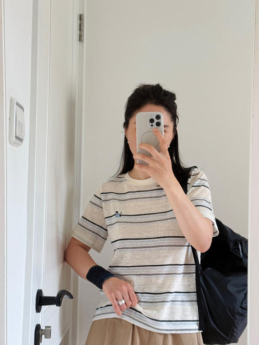 跑量！松弛感-猫咪刺绣撞色条纹短袖T【包邮+三天无理由退换】 商品图2