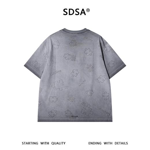 SDSA男装2026新款高贵轻奢拼图暗纹提花短袖T恤宽松圆领休闲上衣 商品图4