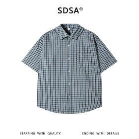 SDSA男装2026新款高贵轻奢韩系简约撞色格子短袖衬衫百搭宽松上衣