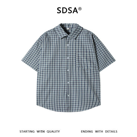 SDSA男装2026新款高贵轻奢韩系简约撞色格子短袖衬衫百搭宽松上衣 商品图0