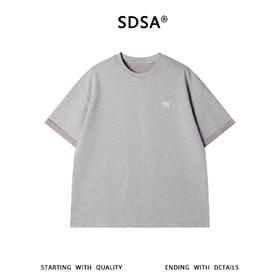 SDSA男装2026新款轻奢小马刺绣假两件短袖T恤宽松圆领休闲上衣