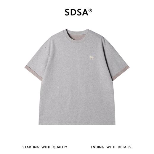 SDSA男装2026新款轻奢小马刺绣假两件短袖T恤宽松圆领休闲上衣 商品图0