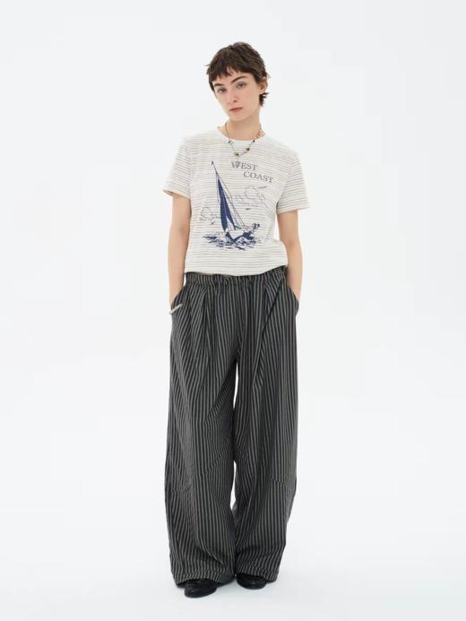 local tag/lt26ssk22/西海岸假日 度假条纹印花T 休闲百搭圆领短袖上衣 商品图1