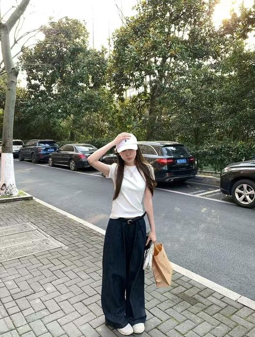 深蓝原牛！设计感薄款褶皱显瘦防褪色牛仔裤阔腿裤 商品图6