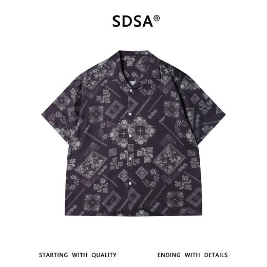 SDSA男装2026新款高贵轻奢复古佩斯利印花衬衫古巴领宽松短袖 商品图0