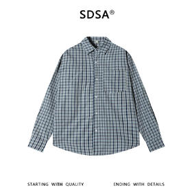 SDSA男装2026新款高贵轻奢韩系撞色格子长袖衬衫百搭时尚宽松长袖
