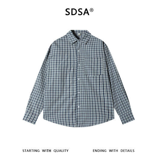 SDSA男装2026新款高贵轻奢韩系撞色格子长袖衬衫百搭时尚宽松长袖 商品图0