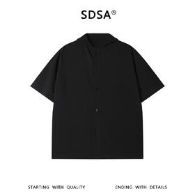 SDSA男装2026新款高贵轻奢韩版简约纽扣纯色连帽短袖衬衫百搭休闲