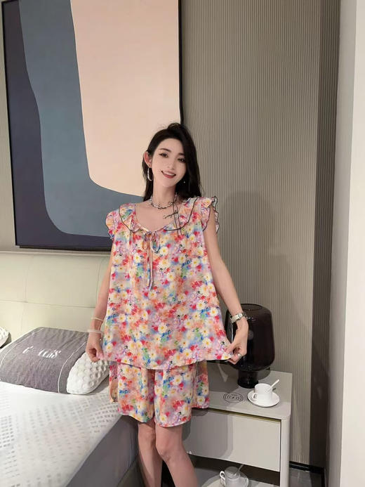 春夏新品大码圆领荷叶边袖口减龄家居服两件套（居家旅游必备） 商品图1