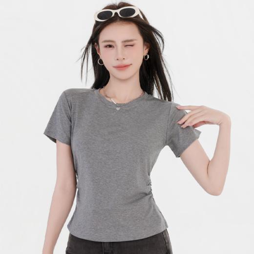 收腰显瘦~【板嫣莱赛尔褶皱正肩T恤】93%莱赛尔+7%氨纶的黄金比例 轻盈透气 吸汗不闷热 高弹力 面料柔滑细腻 上身凉丝丝的 收腰版型藏住小肚腩 修饰腰臀线 商品图0