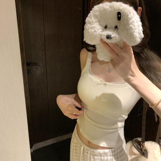 纯欲bm风蕾丝花边吊带背心女带胸垫蝴蝶结固定杯打底清纯甜美上衣 商品图3