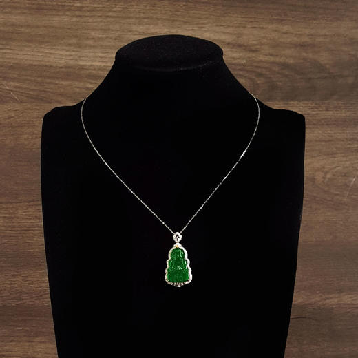 【天然正品】A货翡翠AU750收藏级白金豪镶钻镶天然细腻满绿冰种观音造型翡翠吊坠项链40.0*20.0*9.4MM（皆取最大值）260326NJS15 商品图10