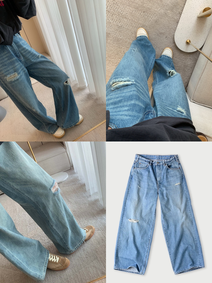 48-2 部分码两周发⚠️自留 春夏轻薄款 45R潇洒不羁 松弛帅气 柔软的破洞牛仔裤 客供面料 个性十足