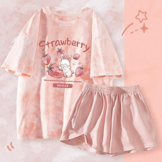 扎染睡衣女士外穿短袖套装新款学生卡通甜美两件套家居服ins风潮 商品图1