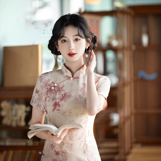 小个子旗袍年轻款少女新款日常连衣裙粉色新中式温柔风旗袍341-1 商品图1