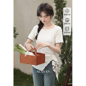 鹿向南「白星朵朵」法式白色T恤女夏季新款设计感不规则短袖上衣