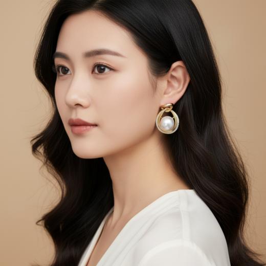 极光带钻 10-11mm爱迪生正圆珍珠耳钉 纯银 轻奢闪耀 [发：15] 商品图5