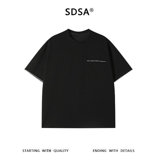 SDSA男装2026新款高贵轻奢明线装饰口袋短袖T恤宽松圆领休闲上衣 商品图0