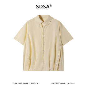 SDSA男装2026新款高贵轻奢日系简约纯色下摆褶皱翻领短袖衬衫百搭