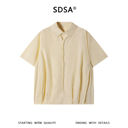 SDSA男装2026新款高贵轻奢日系简约纯色下摆褶皱翻领短袖衬衫百搭 商品图0
