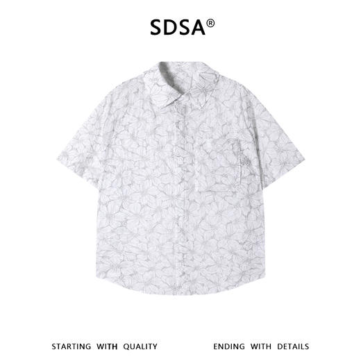 SDSA男装2026新款高贵轻奢日系简约满印植物花卉短袖衬衫百搭休闲 商品图3