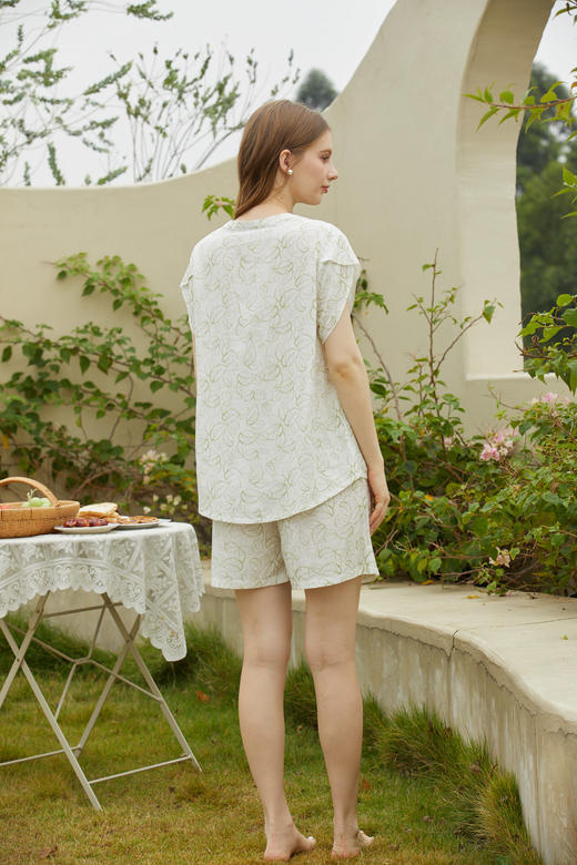 【单件6折/2件5折】【秀黛】女国风盘扣印花短袖套装女士夏季短袖睡衣家居服ML554013T【门店同款】 商品图8