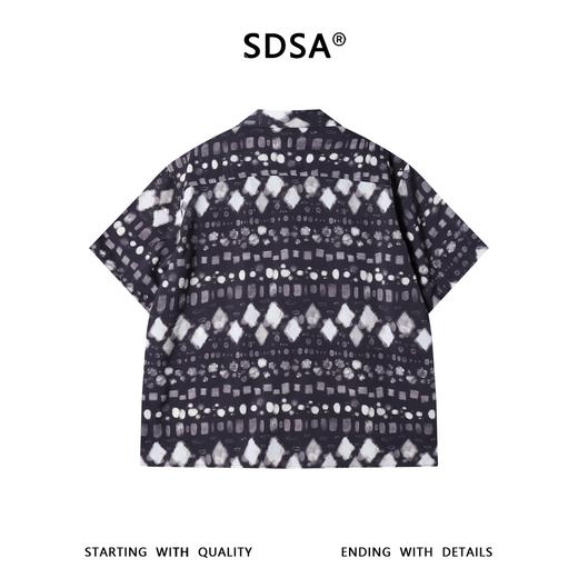 SDSA男装2026新款轻奢几何菱形满印古巴领短袖衬衫宽松复古上衣 商品图4